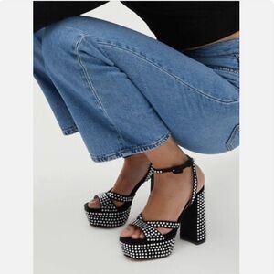 Hill House Home Black Rhinestone Party Platform High Heels Size 37/7 NWOT
